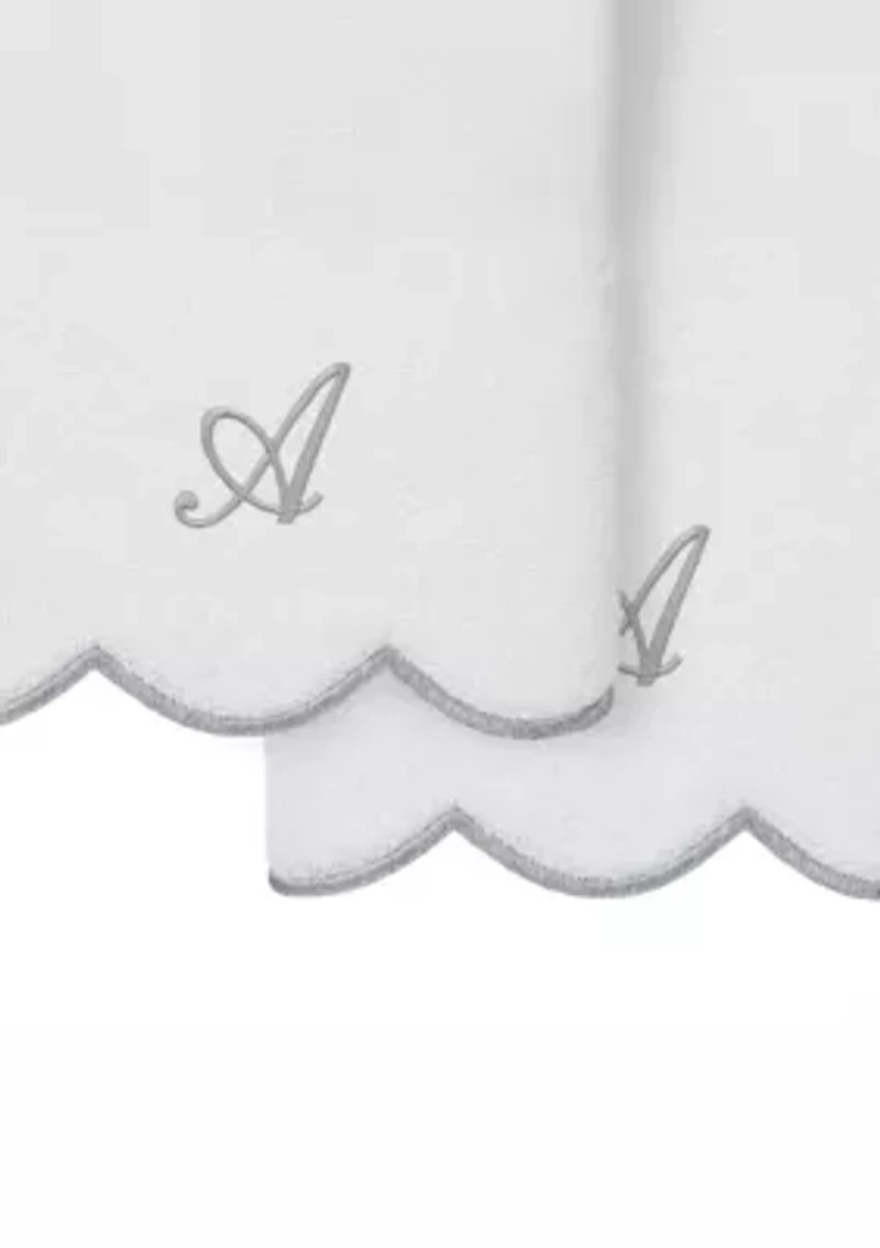 ADORNIA Scallop 2PC Personalized Hand Towel Set