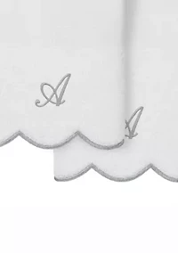 ADORNIA Scallop 2PC Personalized Hand Towel Set
