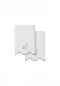 ADORNIA Scallop 2PC Personalized Fingertip Towel Set