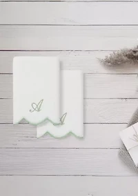 ADORNIA Scallop 2PC Personalized Fingertip Towel Set