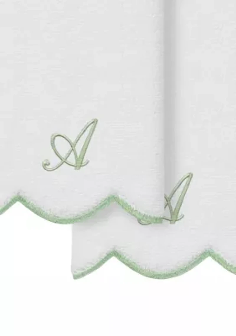 ADORNIA Scallop 2PC Personalized Fingertip Towel Set