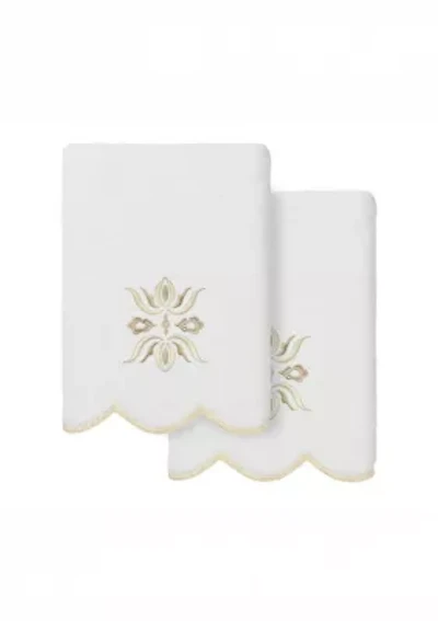 Flower Crest Scallop 2PC Embellished Hand Towel Set