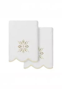 Flower Crest Scallop 2PC Embellished Hand Towel Set