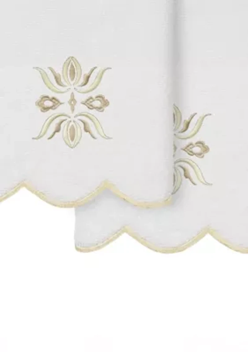 Flower Crest Scallop 2PC Embellished Hand Towel Set