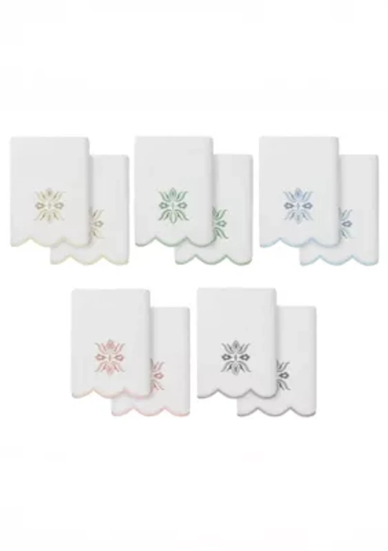 Flower Crest Scallop 2PC Embellished Hand Towel Set