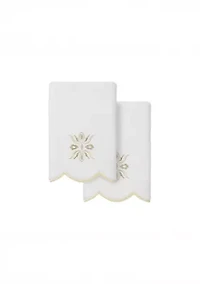 Flower Crest Scallop 2PC Embellished Fingertip Towel Set