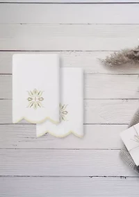 Flower Crest Scallop 2PC Embellished Fingertip Towel Set