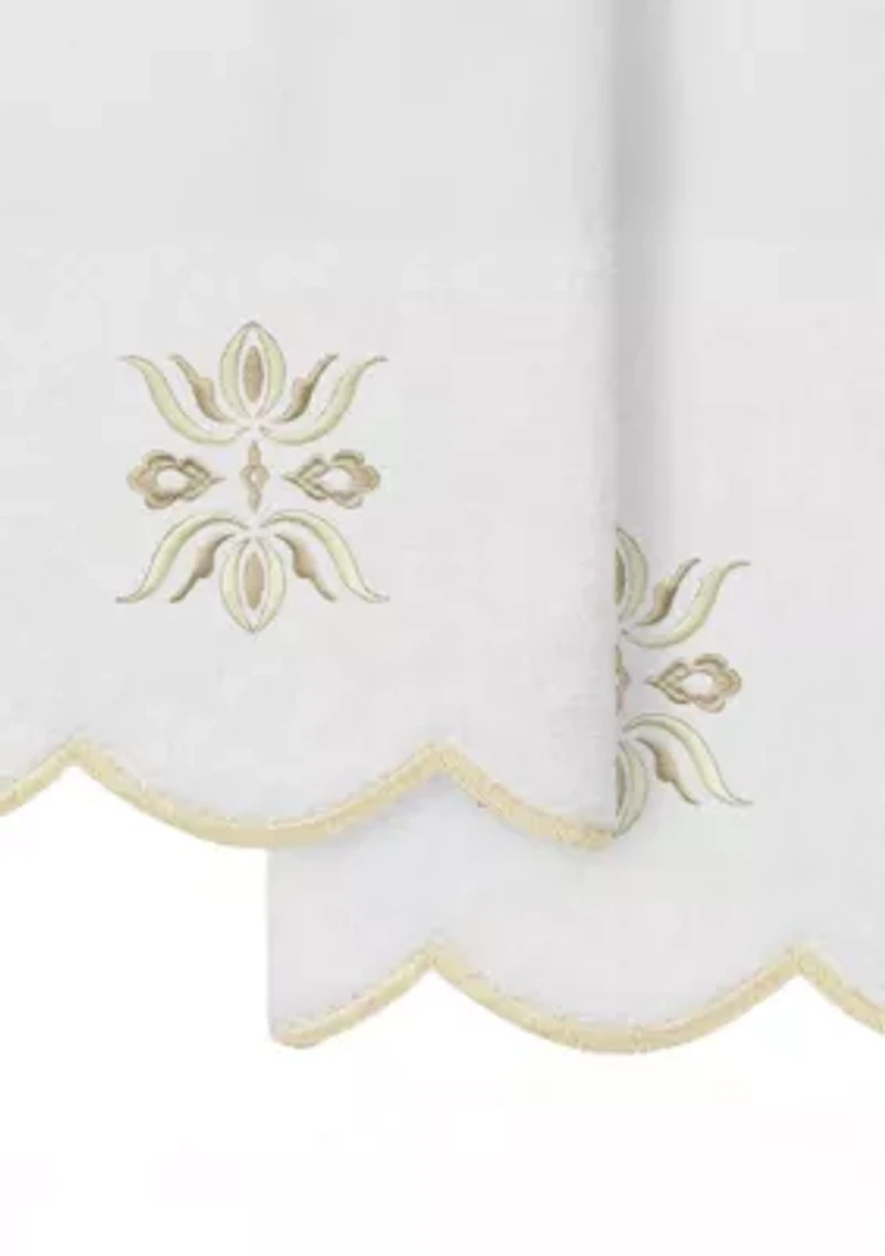 Flower Crest Scallop 2PC Embellished Fingertip Towel Set