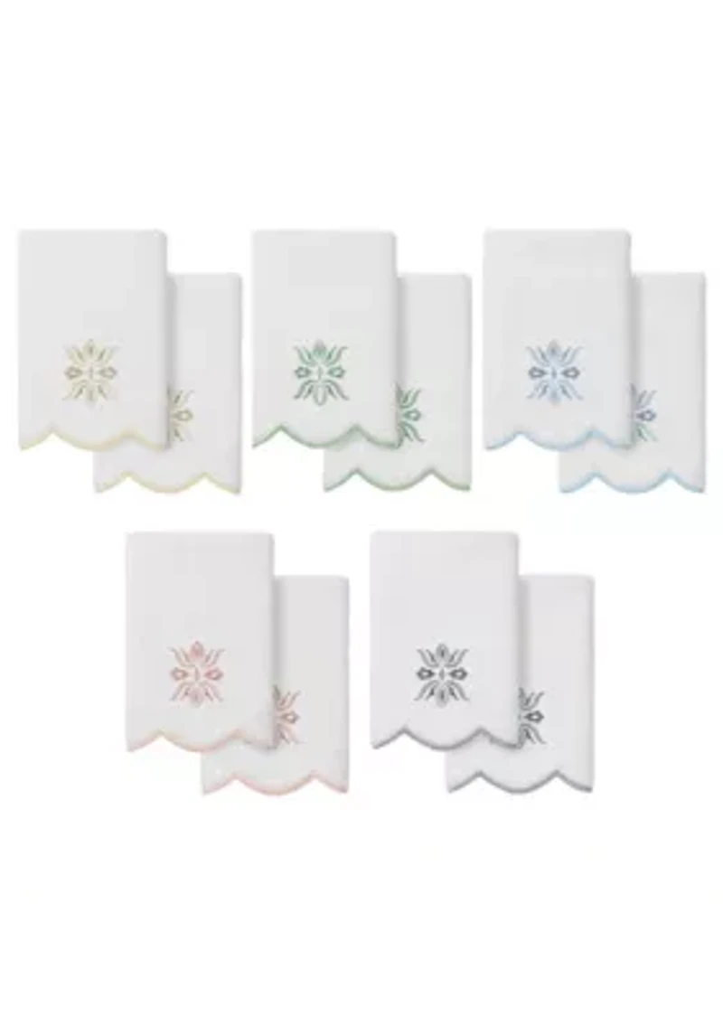 Flower Crest Scallop 2PC Embellished Fingertip Towel Set