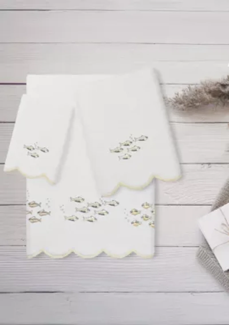Fish School Scallop 3PC Embellished Towel Set