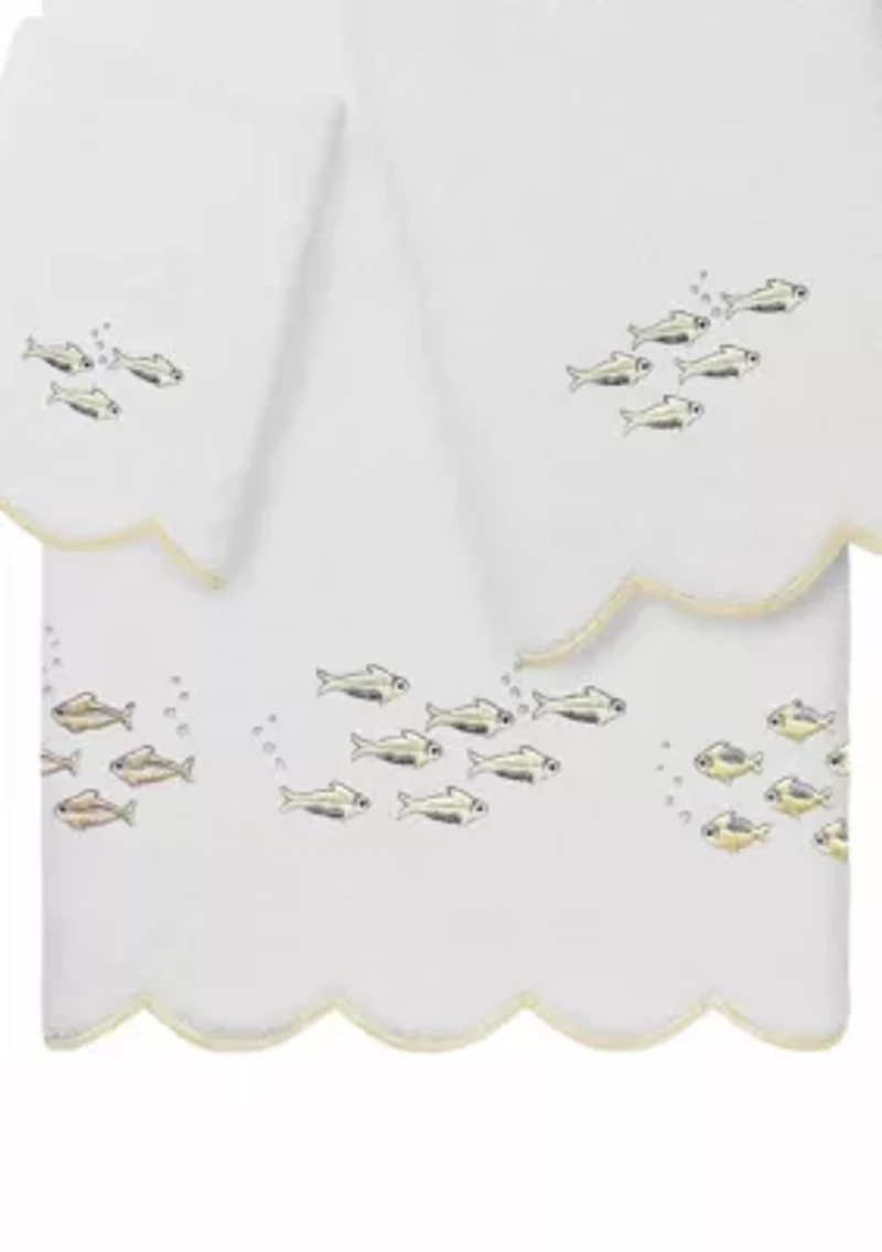 Fish School Scallop 3PC Embellished Towel Set