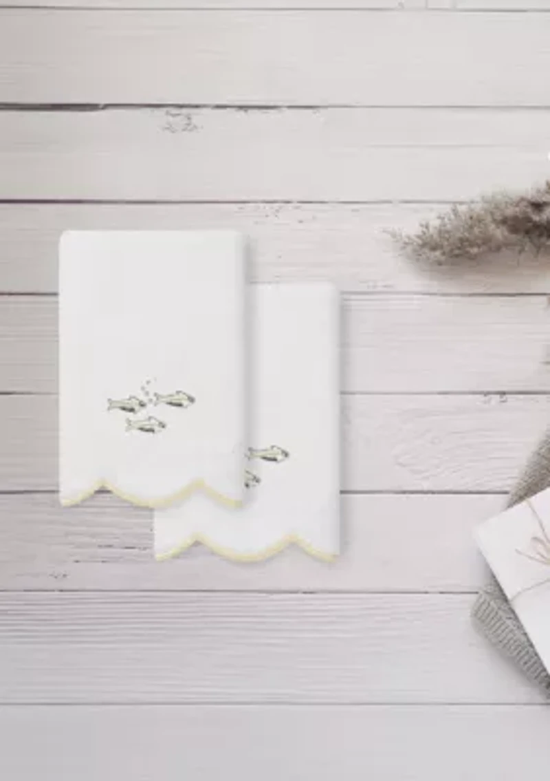 Fish School Scallop 2PC Embellished Fingertip Towel Set
