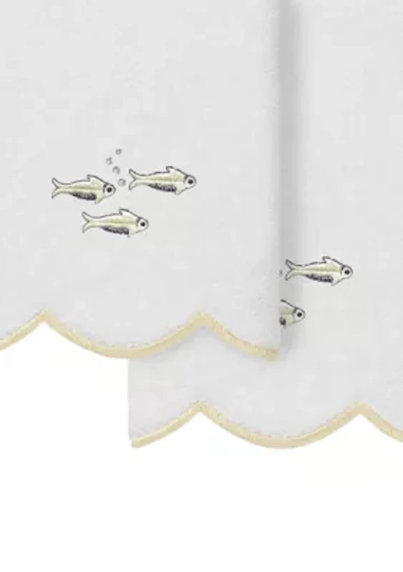 Fish School Scallop 2PC Embellished Fingertip Towel Set