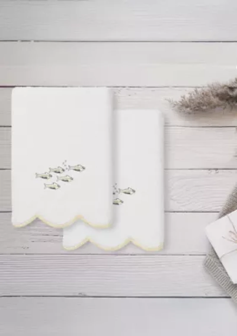 Fish School Scallop 2PC Embellished Hand Towel Set