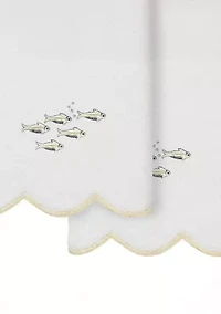 Fish School Scallop 2PC Embellished Hand Towel Set