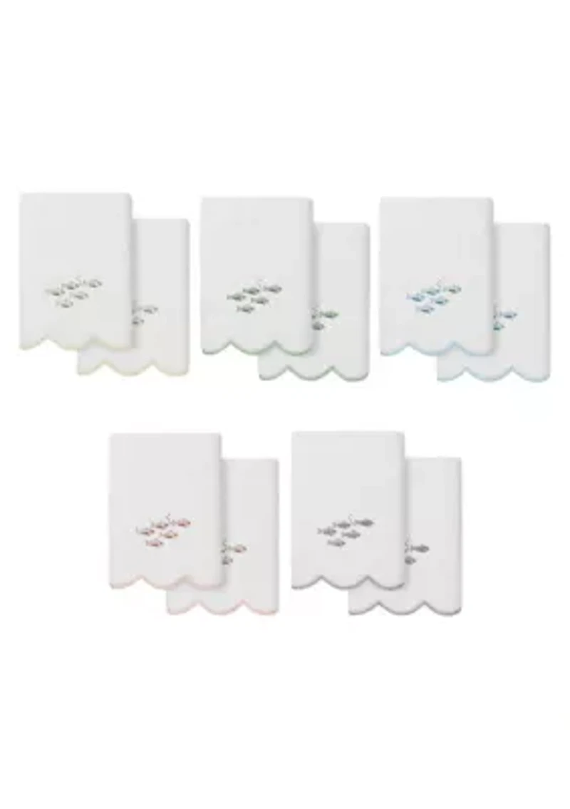 Fish School Scallop 2PC Embellished Hand Towel Set