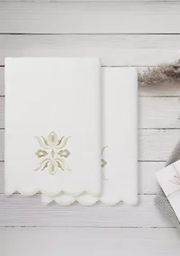 Flower Crest Scallop 2PC Embellished Bath Towel Set