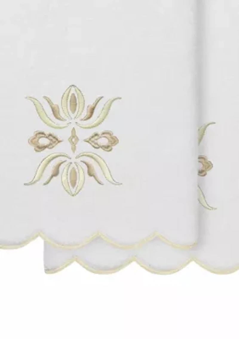 Flower Crest Scallop 2PC Embellished Bath Towel Set