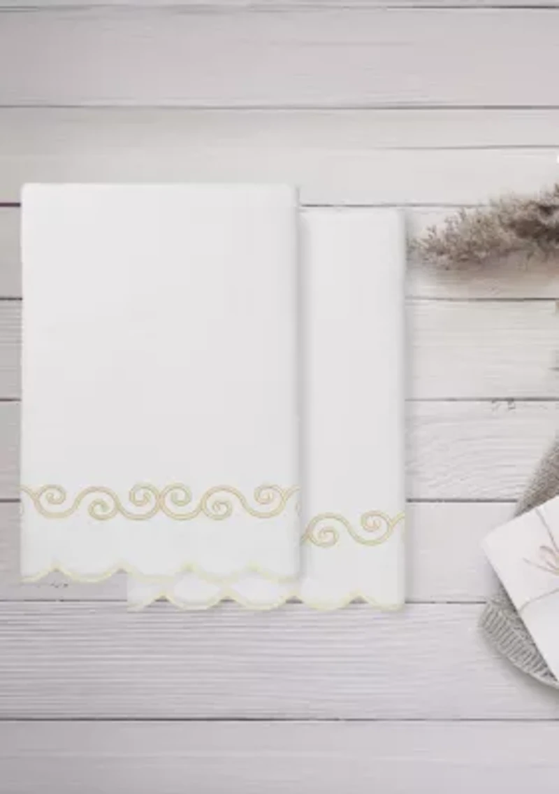 Symmetra Scallop 2PC Embellished Bath Towel Set