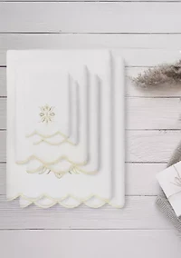 Flower Crest Scallop 6PC Embellished Towel Set