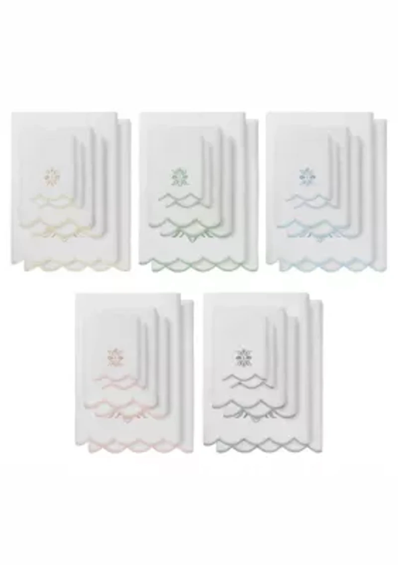 Flower Crest Scallop 6PC Embellished Towel Set