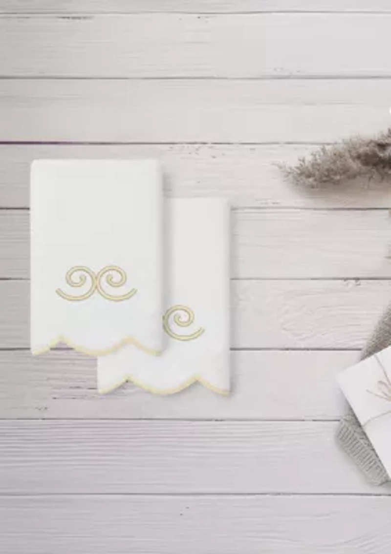 Symmetra Scallop 2PC Embellished Fingertip Towel Set
