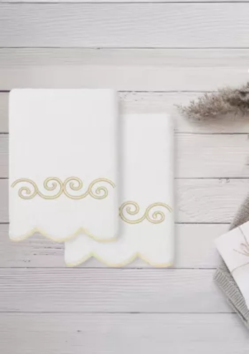 Symmetra Scallop 2PC Embellished Hand Towel Set