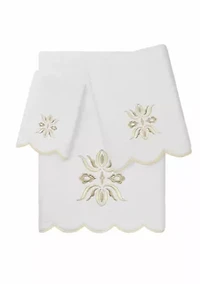 Flower Crest Scallop 3PC Embellished Towel Set