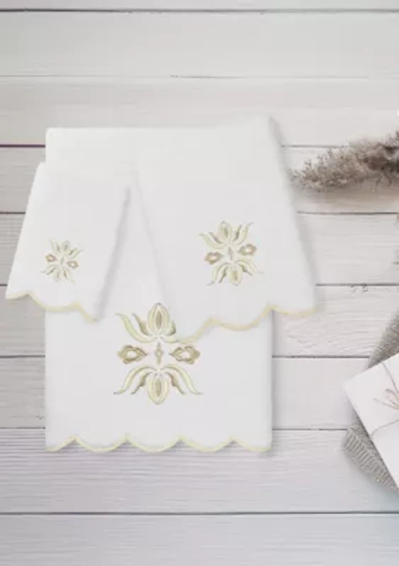 Flower Crest Scallop 3PC Embellished Towel Set