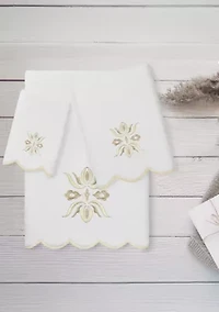 Flower Crest Scallop 3PC Embellished Towel Set