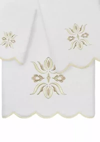 Flower Crest Scallop 3PC Embellished Towel Set