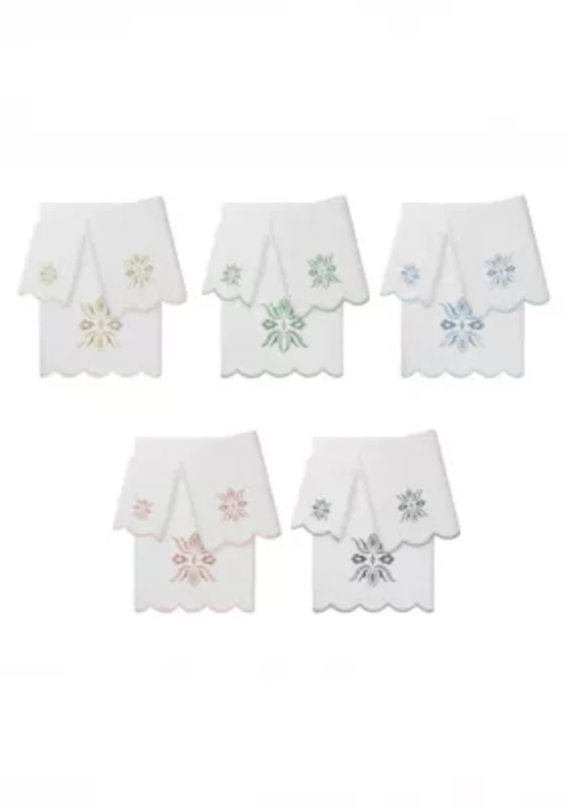 Flower Crest Scallop 3PC Embellished Towel Set