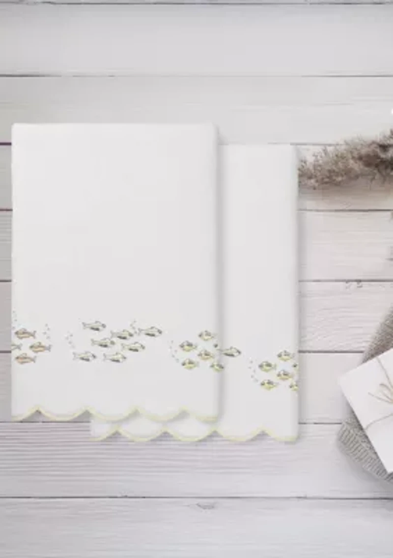 Fish School Scallop 2PC Embellished Bath Towel Set