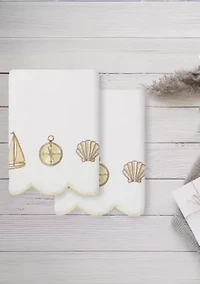 Sea Joy Scallop 2PC Embellished Hand Towel Set