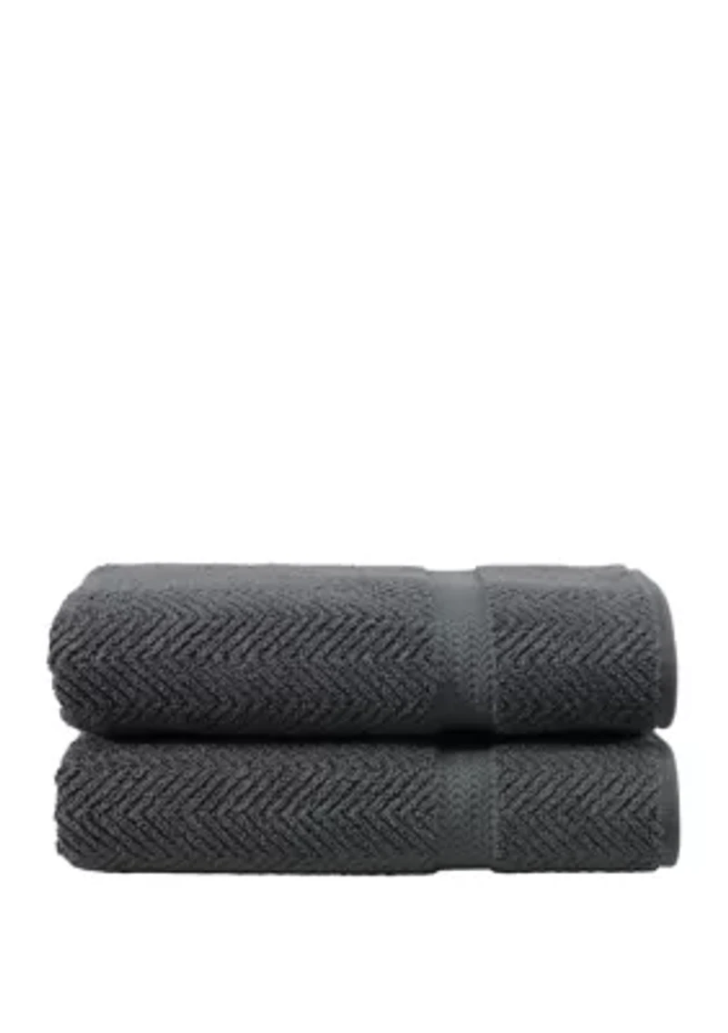 Set of 2 Turkish Cotton Herringbone Bath Towels