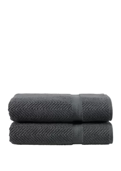 Set of 2 Turkish Cotton Herringbone Bath Towels