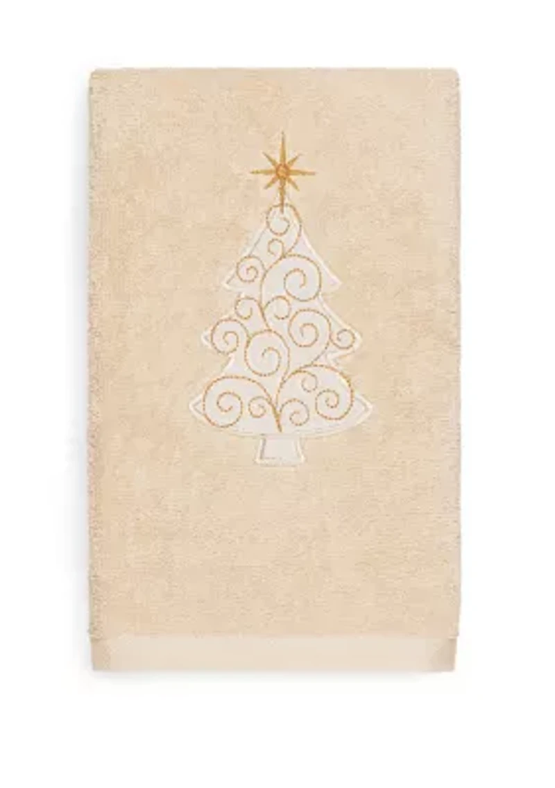 Christmas Scroll Tree Embroidered Luxury Turkish Cotton Hand Towel