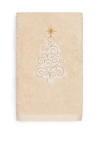 Christmas Scroll Tree Embroidered Luxury Turkish Cotton Hand Towel
