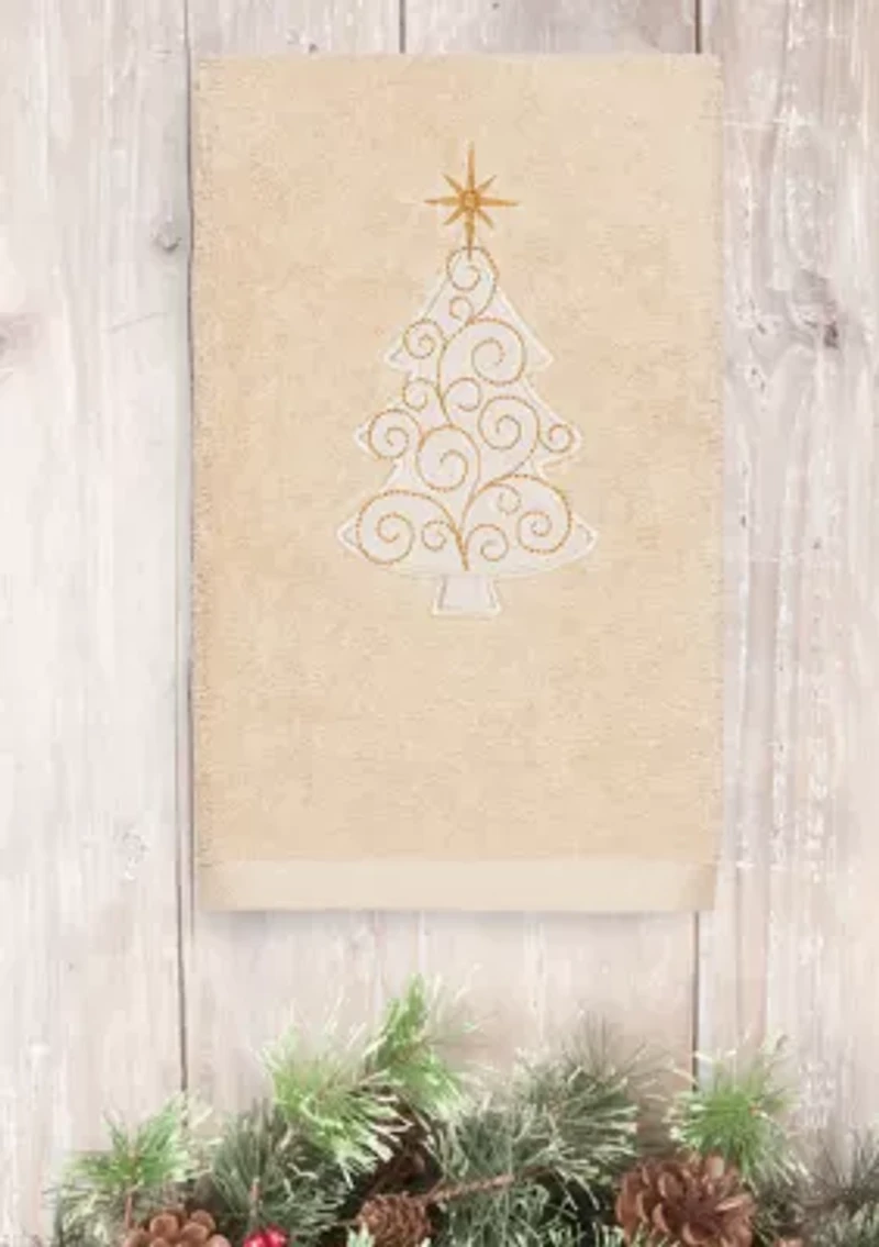 Christmas Scroll Tree Embroidered Luxury Turkish Cotton Hand Towel