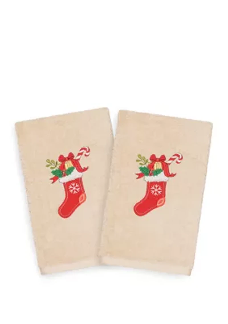 Christmas Stocking Embroidered Luxury Turkish Cotton Hand Towel Set of 2
