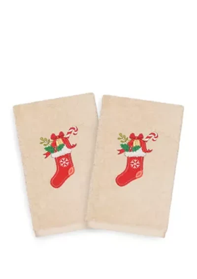 Christmas Stocking Embroidered Luxury Turkish Cotton Hand Towel Set of 2