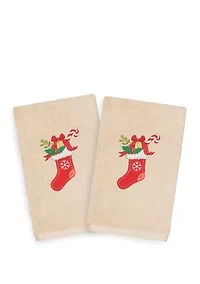 Christmas Stocking Embroidered Luxury Turkish Cotton Hand Towel Set of 2