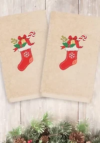 Christmas Stocking Embroidered Luxury Turkish Cotton Hand Towel Set of 2