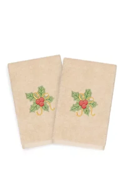 Christmas Holly Bunch Embroidered Luxury Turkish Cotton Hand Towel Set of 2