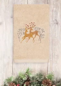 Christmas Deer Pair Embroidered Luxury Turkish Cotton Hand Towel Set of 2