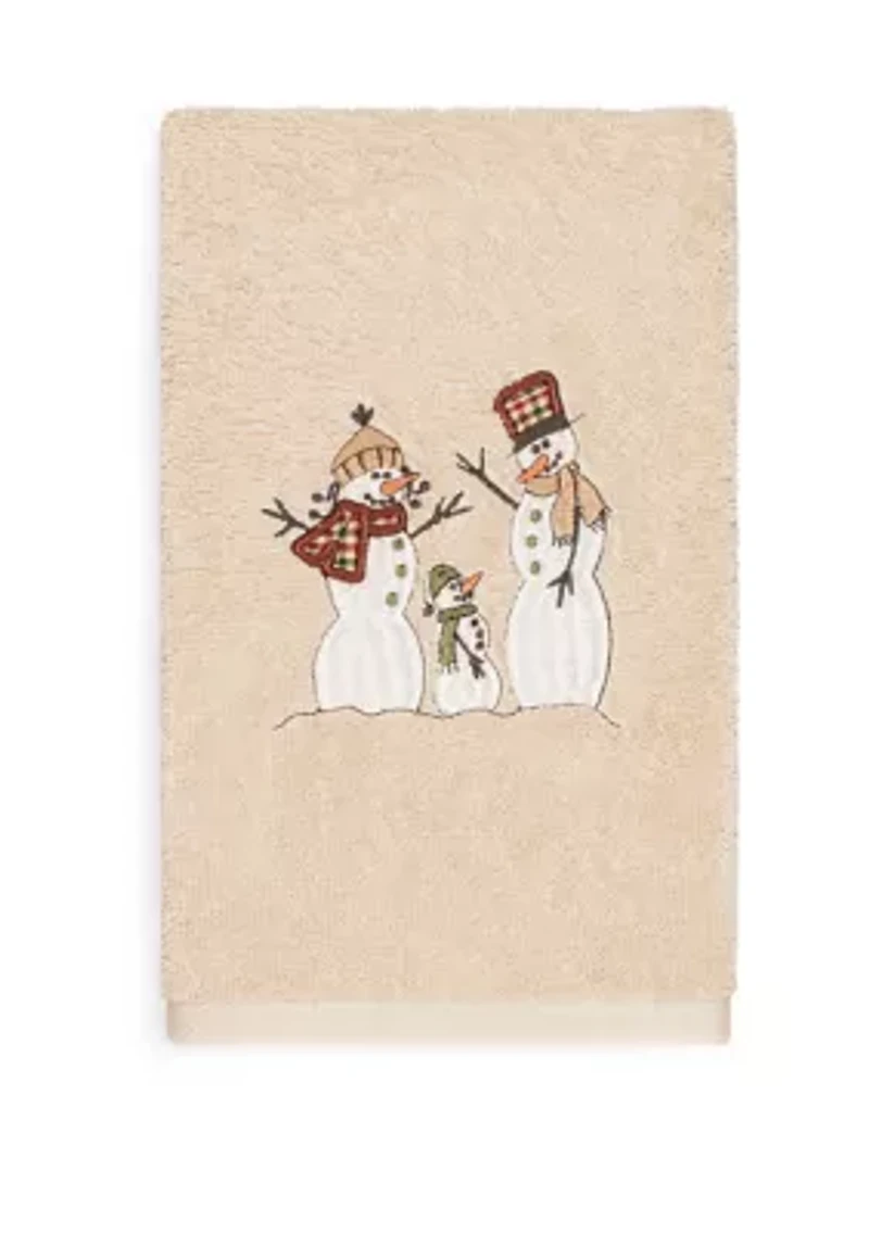 Christmas Snow Family Embroidered Luxury Turkish Cotton Hand Towel Set of 2