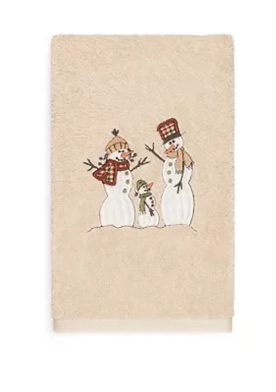 Christmas Snow Family Embroidered Luxury Turkish Cotton Hand Towel Set of 2