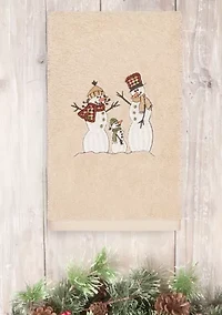 Christmas Snow Family Embroidered Luxury Turkish Cotton Hand Towel Set of 2
