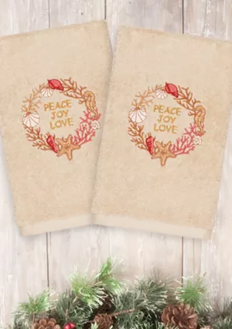 Christmas Peace - Embroidered Luxury Turkish Cotton Hand Towel Set of 2