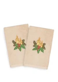 Christmas Candles - Embroidered Luxury Turkish Cotton Hand Towel Set of 2